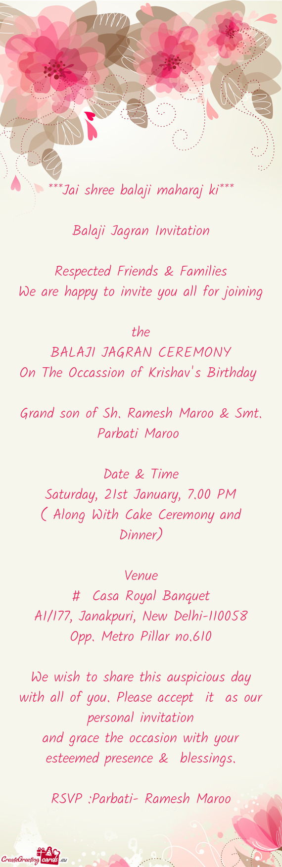 Balaji Jagran Invitation