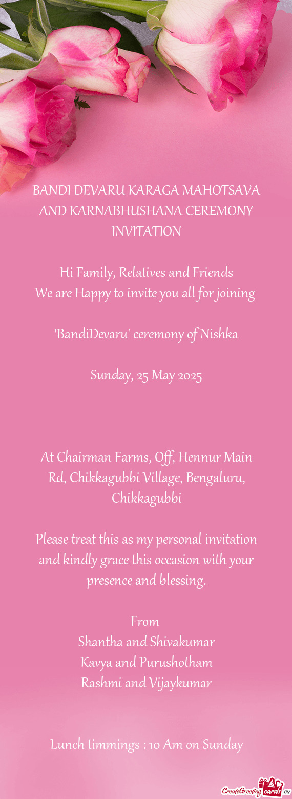 BANDI DEVARU KARAGA MAHOTSAVA AND KARNABHUSHANA CEREMONY INVITATION