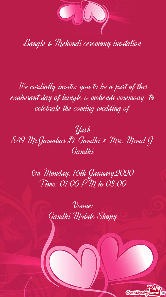 Bangle & Mehendi ceremony invitation
