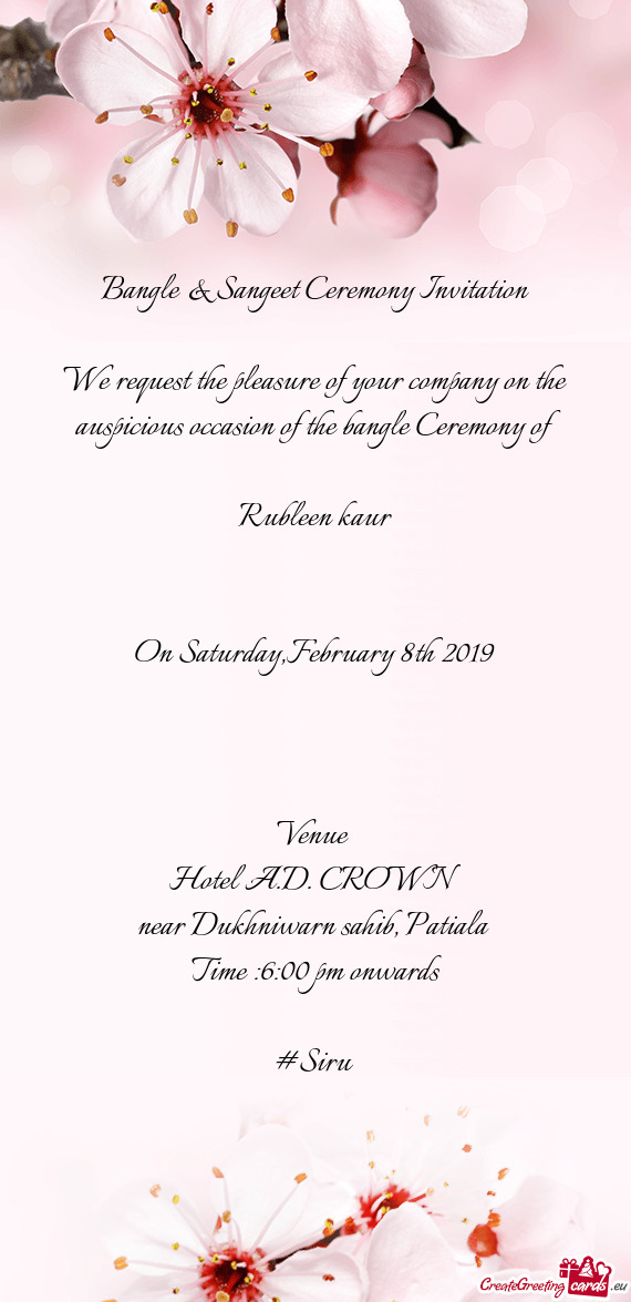 Bangle & Sangeet Ceremony Invitation