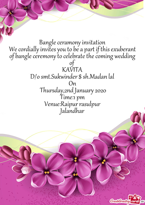 Bangle ceramony invitation