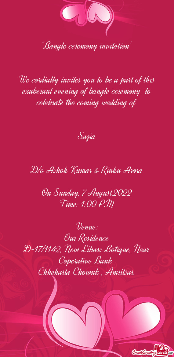 “Bangle ceremony invitation”