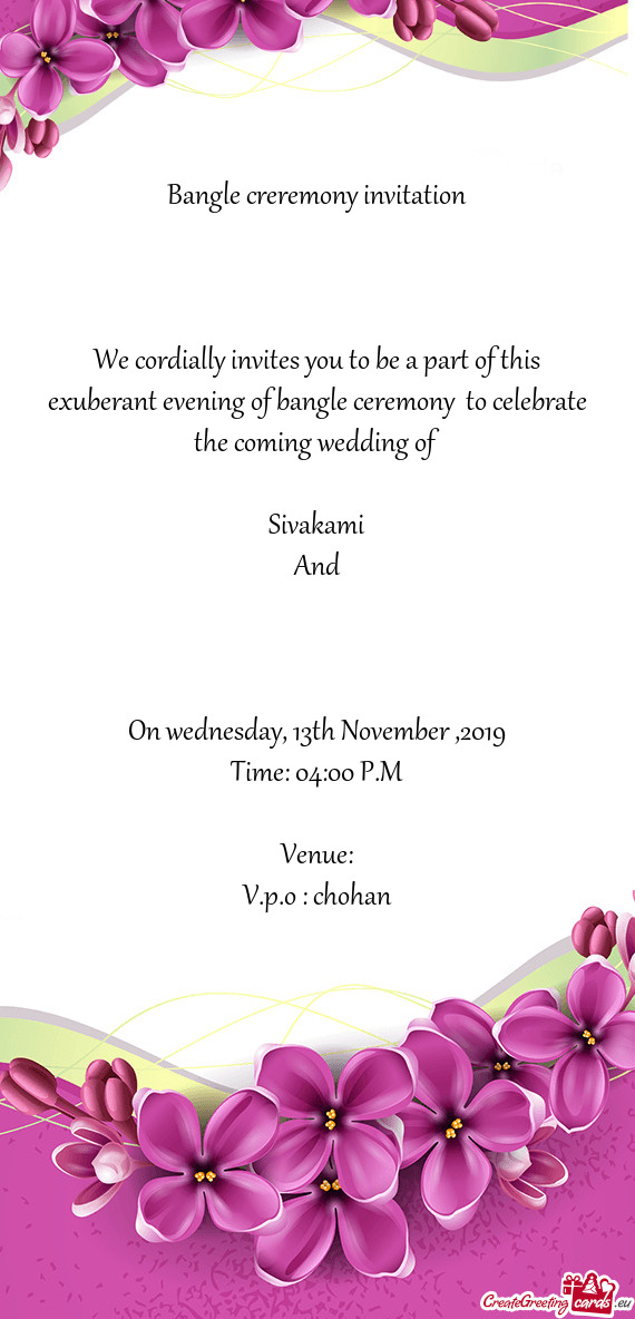 Bangle creremony invitation