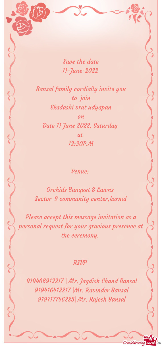 Bansal family cordially invite you