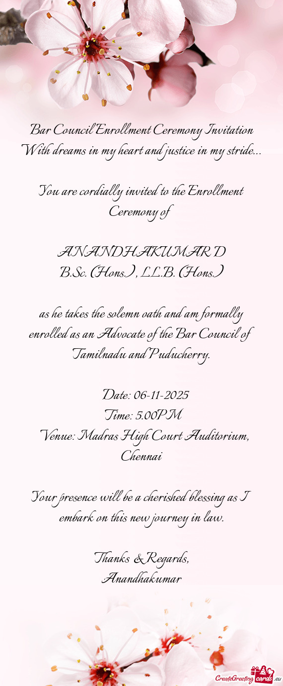 Bar Council Enrollment Ceremony Invitation