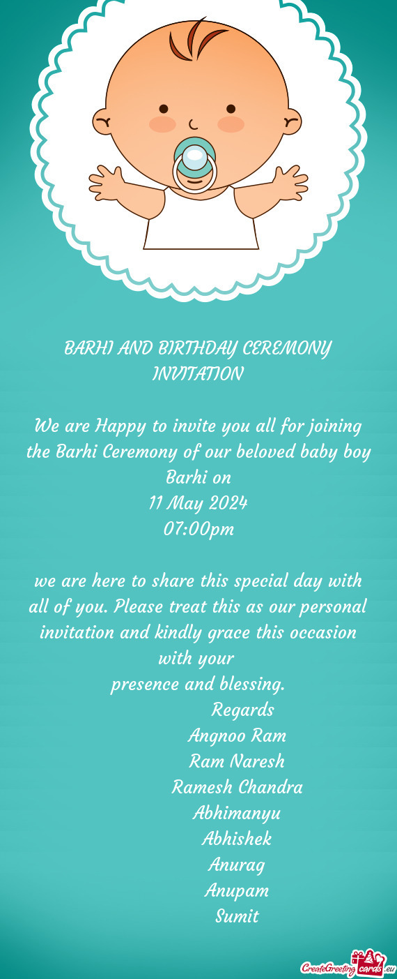 BARHI AND BIRTHDAY CEREMONY INVITATION