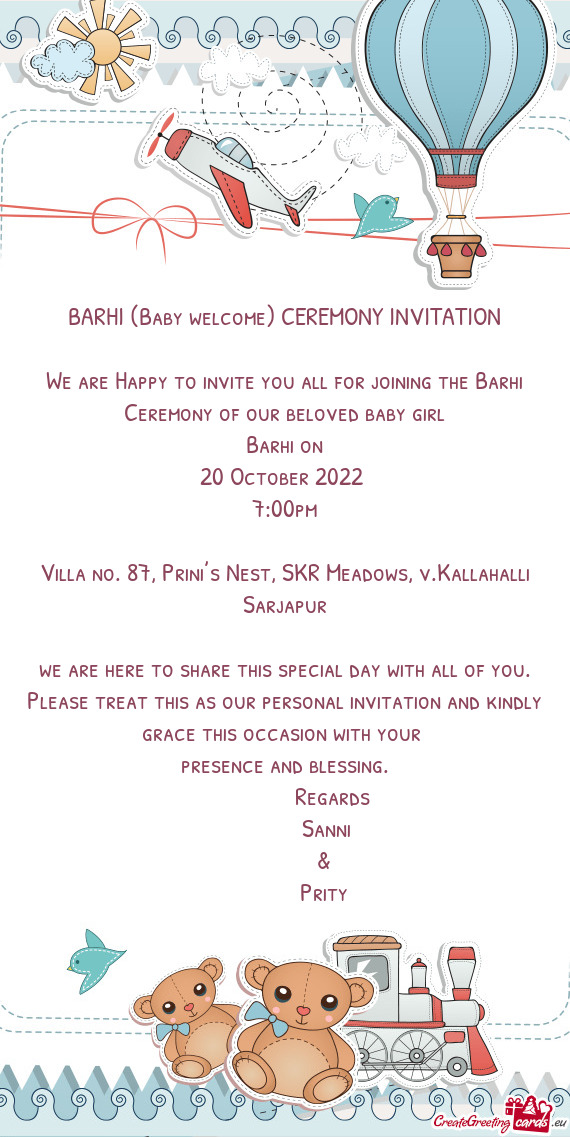 BARHI (Baby welcome) CEREMONY INVITATION