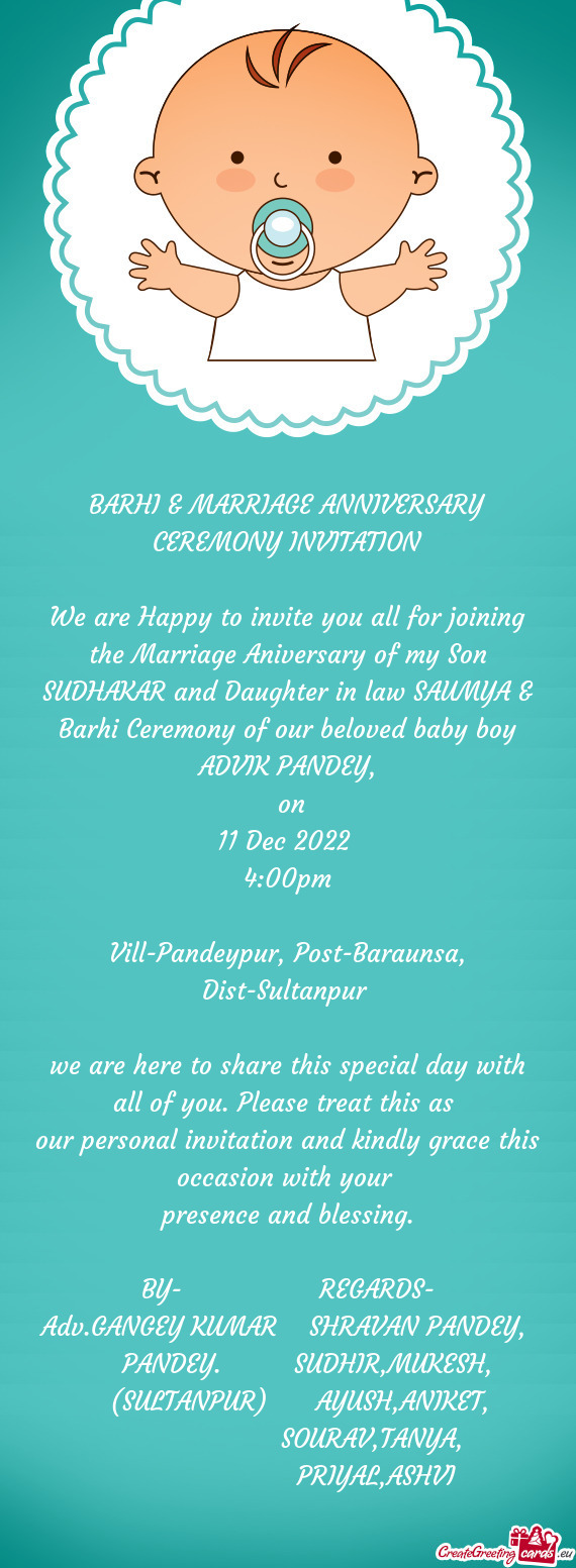 BARHI & MARRIAGE ANNIVERSARY CEREMONY INVITATION