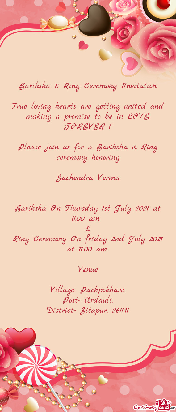 Bariksha & Ring Ceremony Invitation