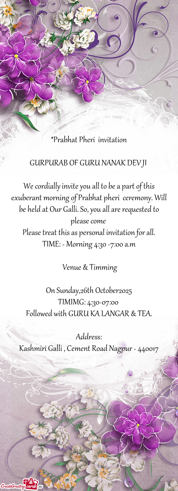 Be held at Our Galli. So, you all are requested to please come