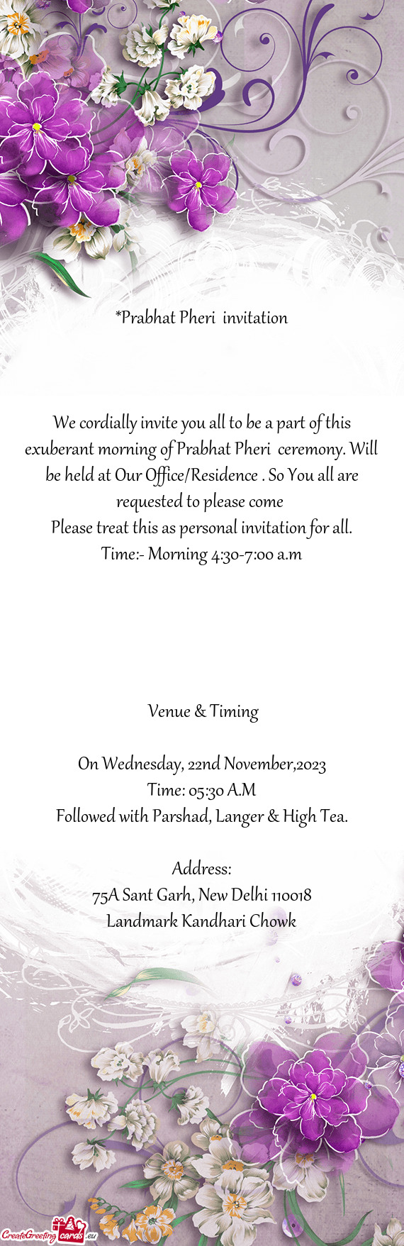 Be held at Our Office/Residence . So You all are requested to please come