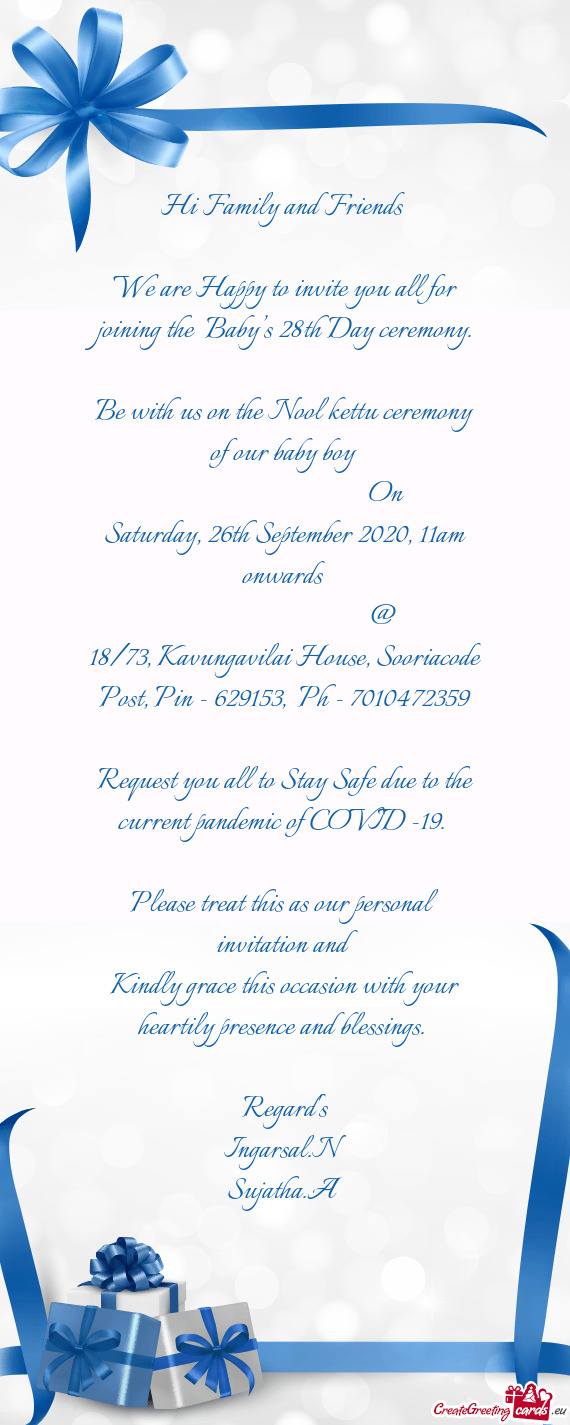 Be with us on the Nool kettu ceremony of our baby boy