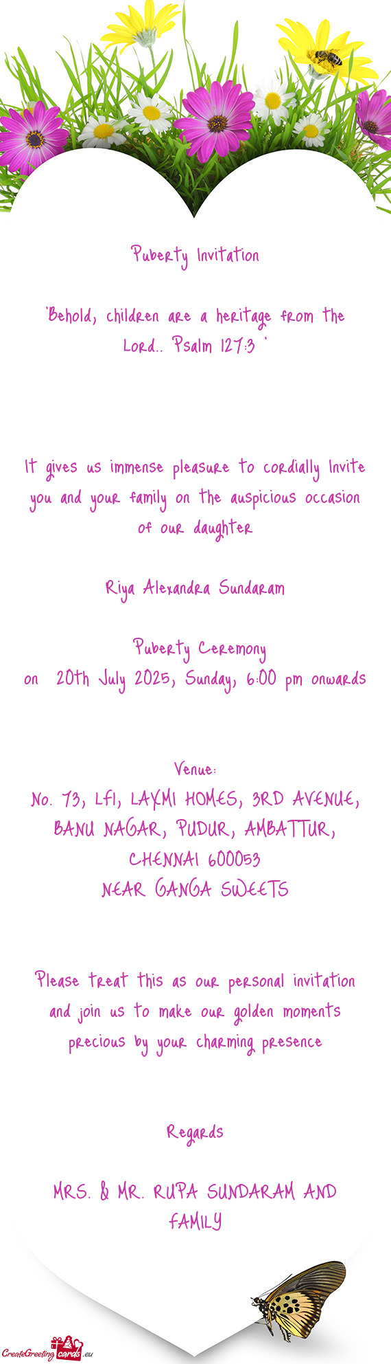 "Behold, children are a heritage from the Lord.. Psalm 127:3 "