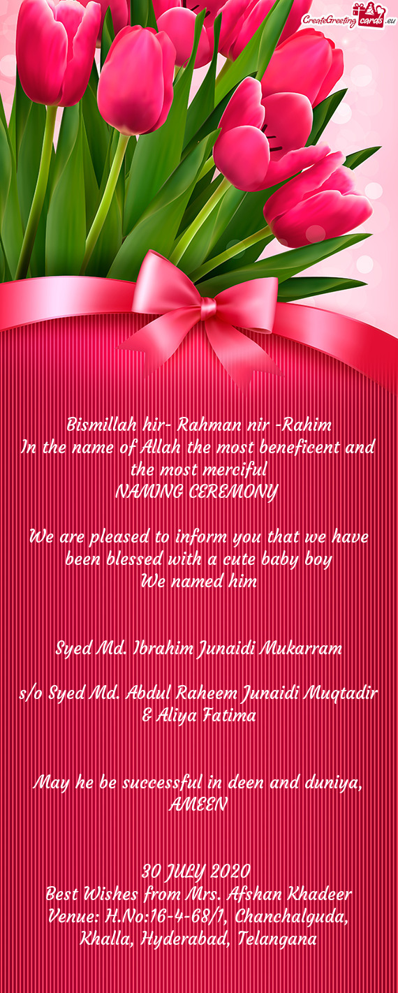 Best Wishes from Mrs. Afshan Khadeer