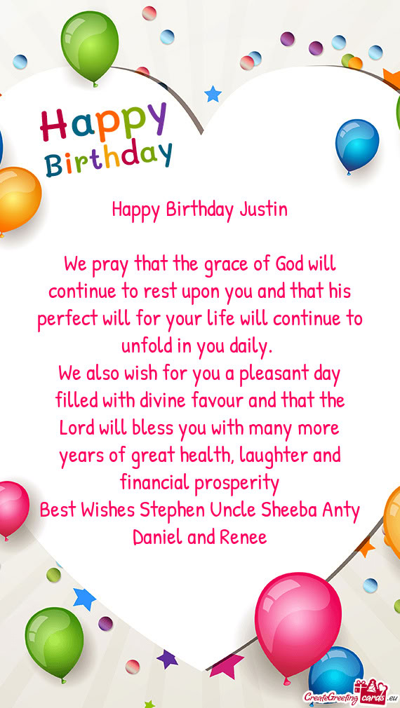 Best Wishes Stephen Uncle Sheeba Anty Daniel and Renee