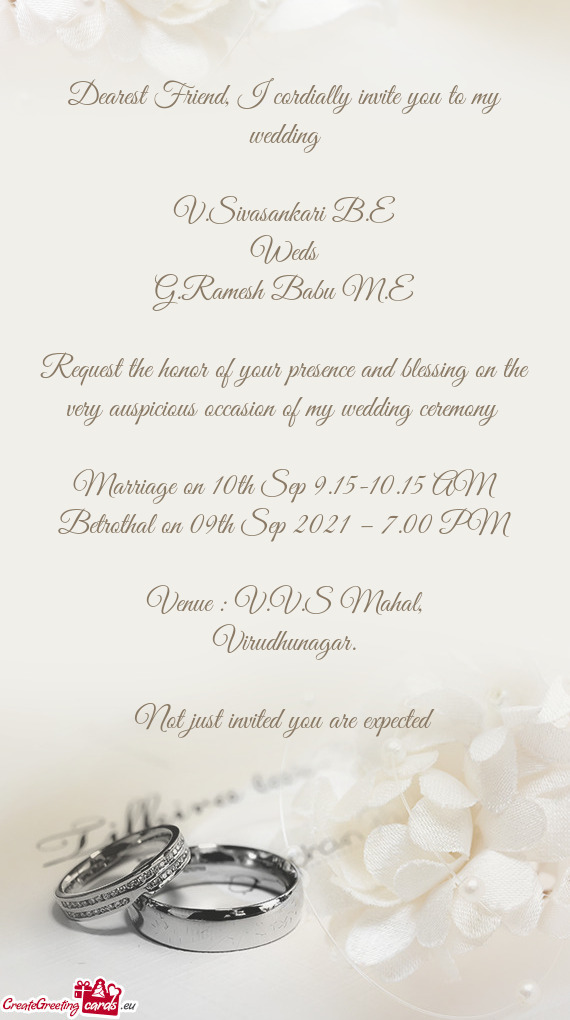 Betrothal on 09th Sep 2021 – 7.00 PM - Free cards