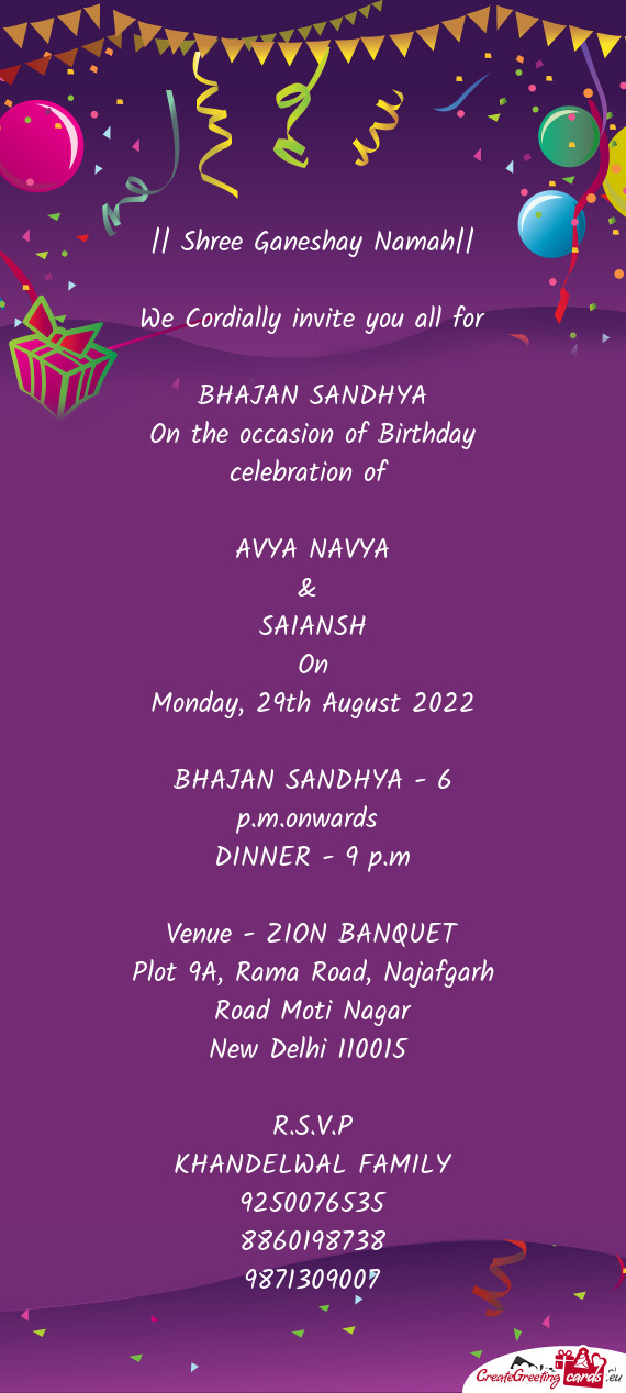 BHAJAN SANDHYA - 6 p.m.onwards