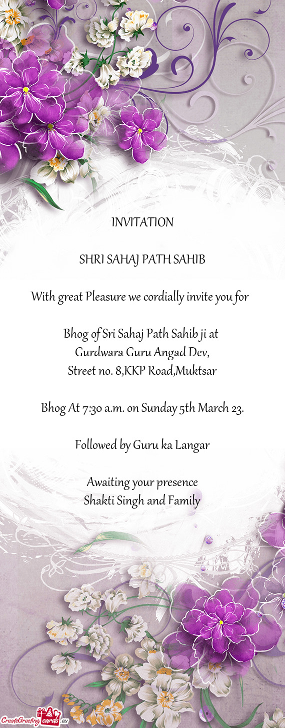 Bhog At 7:30 a.m. on Sunday 5th March 23