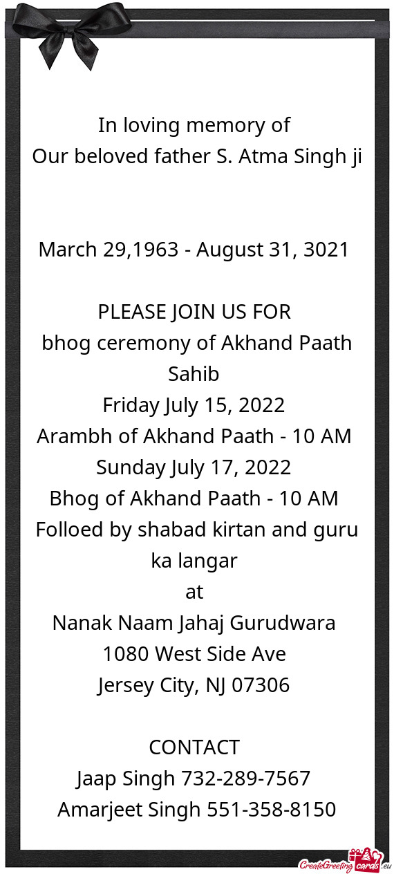 Bhog ceremony of Akhand Paath Sahib