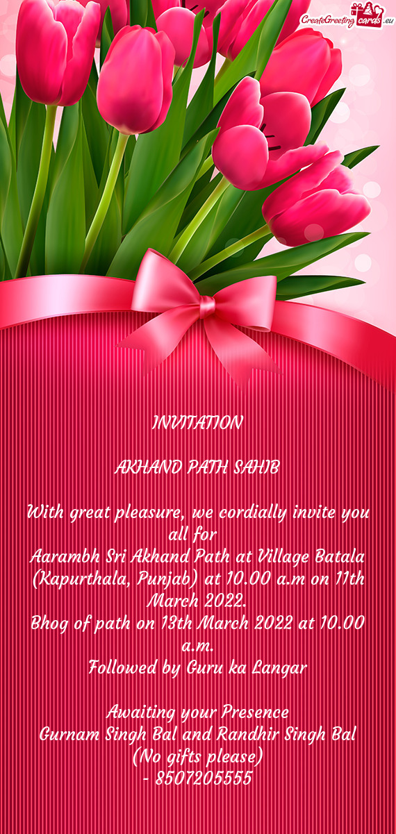 Bhog of path on 13th March 2022 at 10.00 a.m