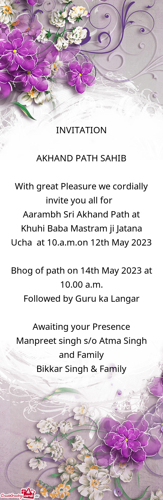 Bhog of path on 14th May 2023 at 10.00 a.m