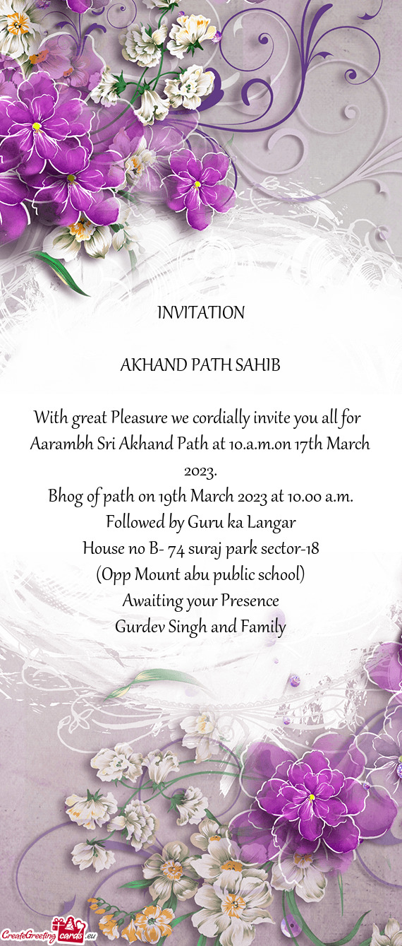 Bhog of path on 19th March 2023 at 10.00 a.m