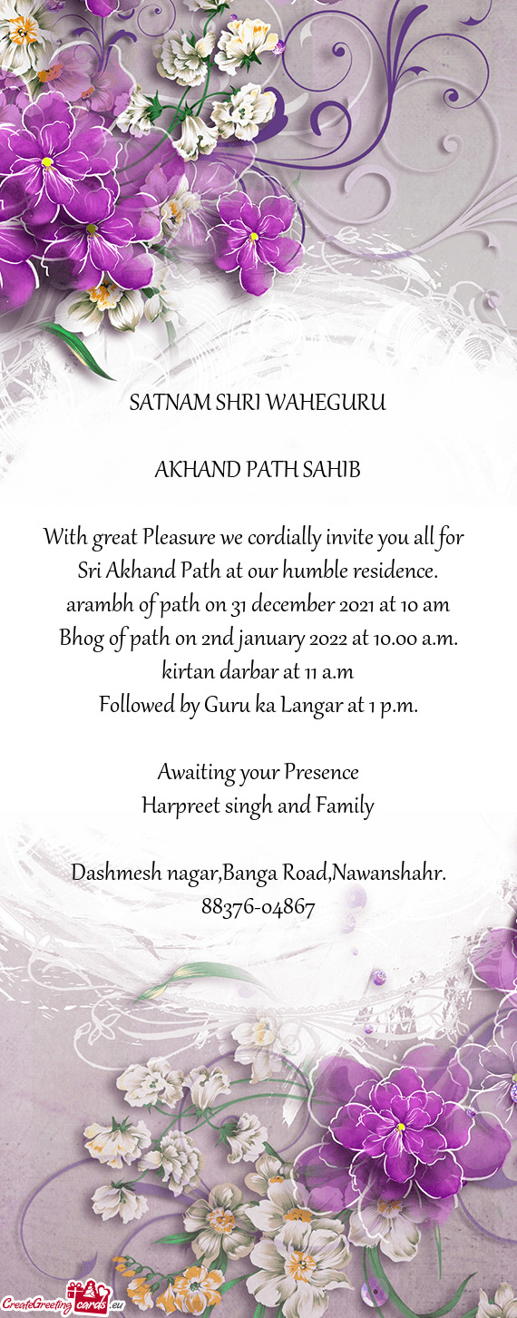 Bhog of path on 2nd january 2022 at 10.00 a.m