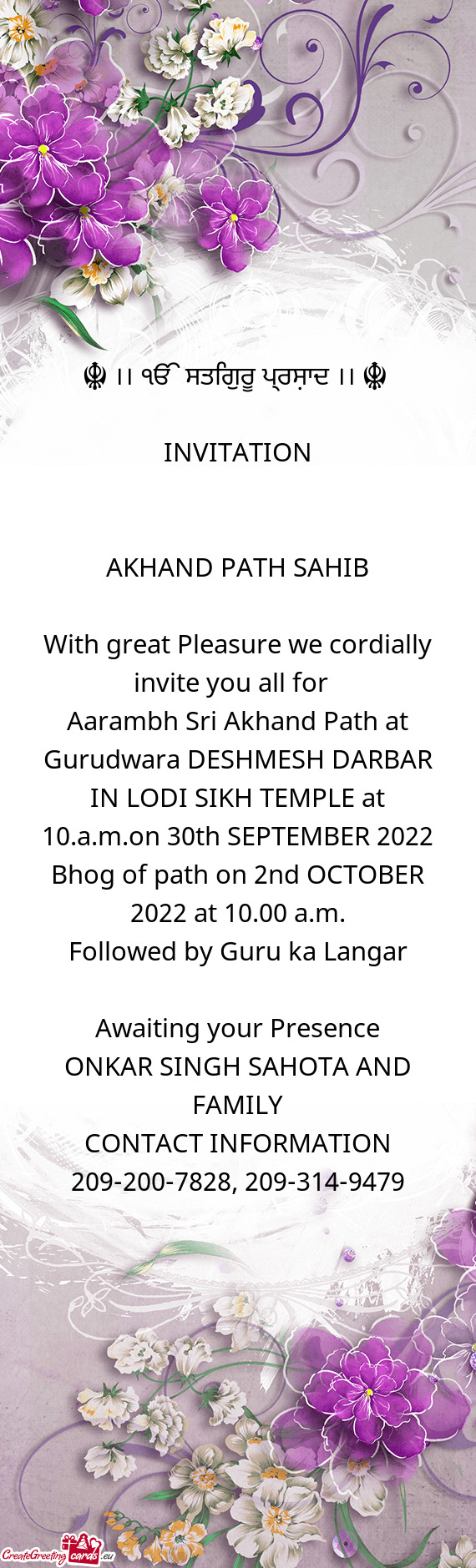 Bhog of path on 2nd OCTOBER 2022 at 10.00 a.m