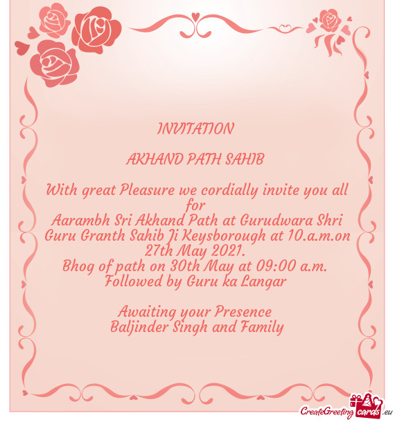 Bhog of path on 30th May at 09:00 a.m
