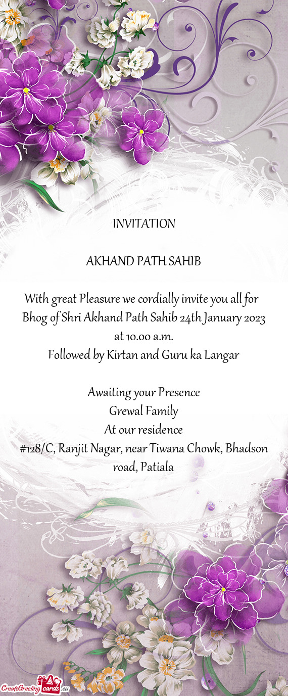 Bhog of Shri Akhand Path Sahib 24th January 2023 at 10.00 a.m