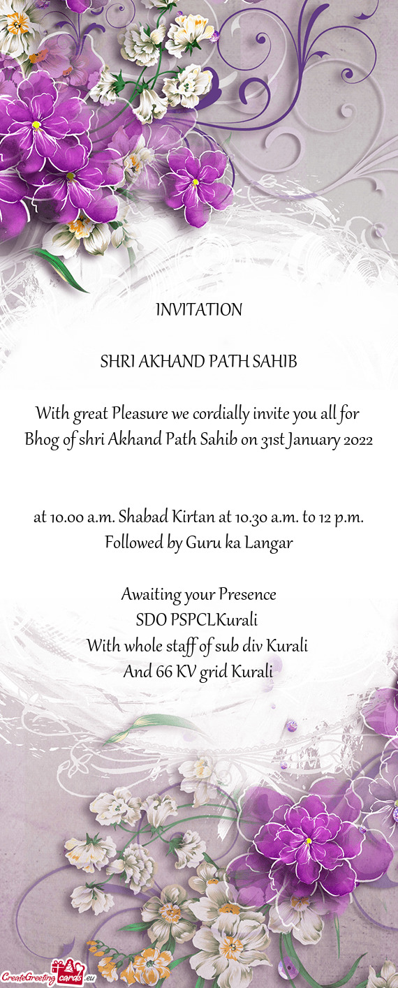 Bhog of shri Akhand Path Sahib on 31st January 2022