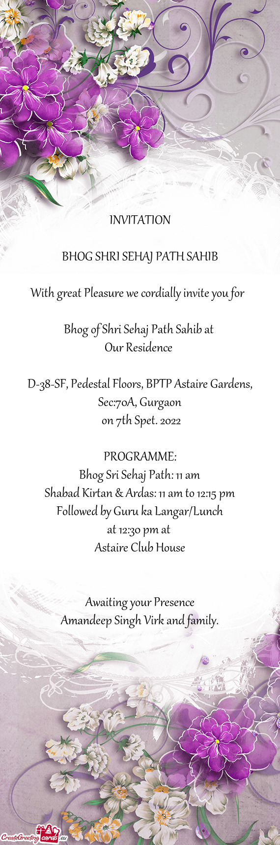 Bhog of Shri Sehaj Path Sahib at