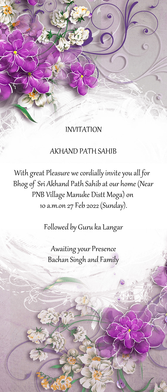 Bhog of Sri Akhand Path Sahib at our home (Near PNB Village Manuke Distt Moga) on