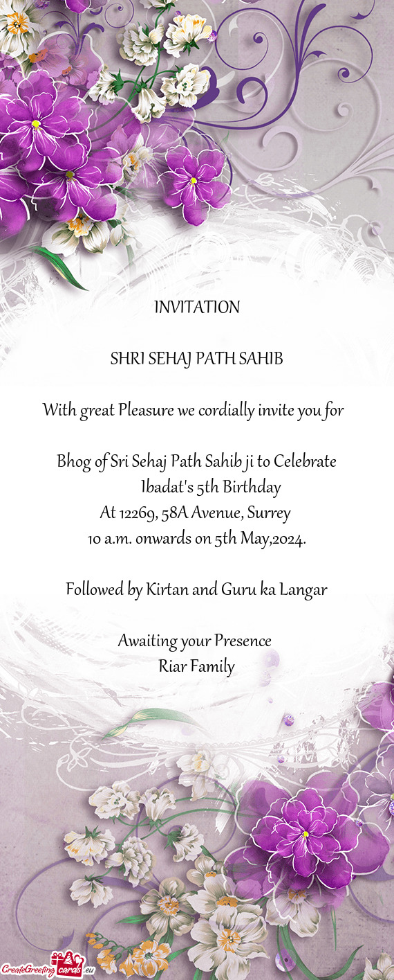 Bhog of Sri Sehaj Path Sahib ji to Celebrate