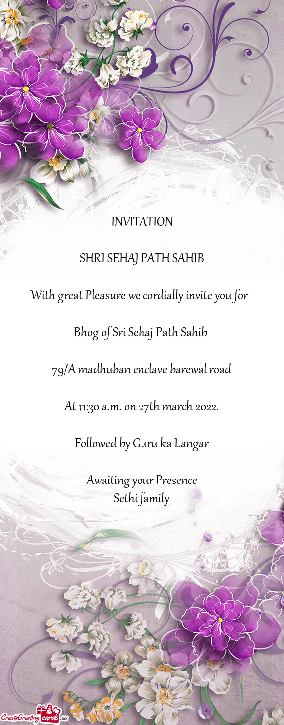 Bhog of Sri Sehaj Path Sahib