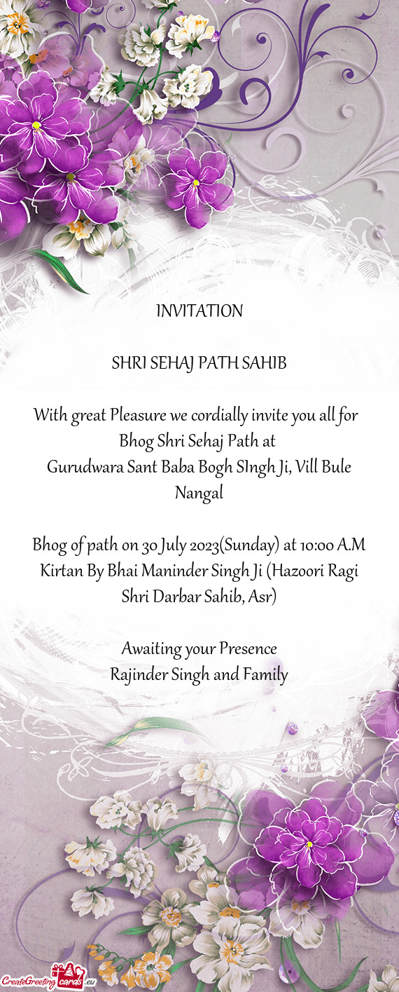 Bhog Shri Sehaj Path at