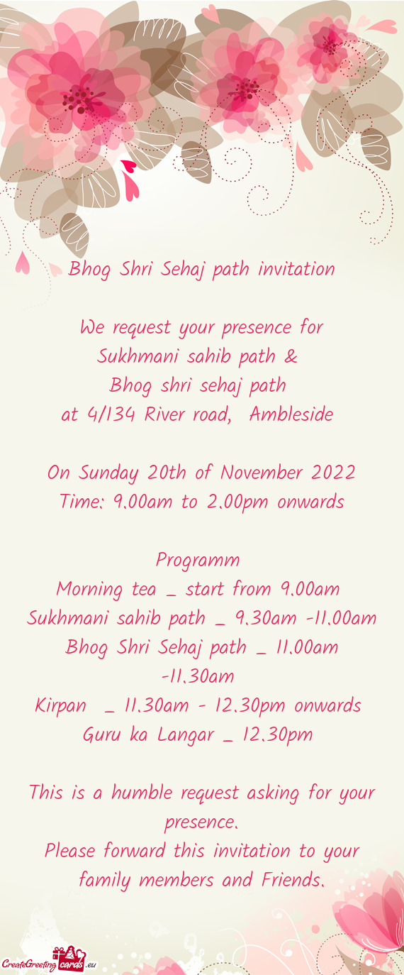 Bhog Shri Sehaj path invitation
