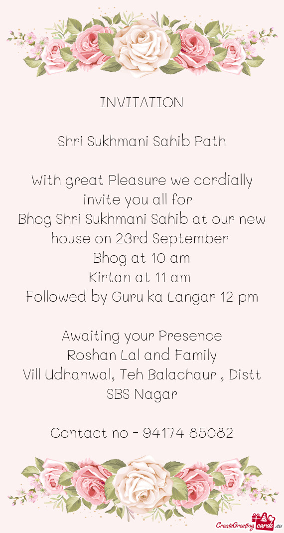 Bhog Shri Sukhmani Sahib at our new house on 23rd September