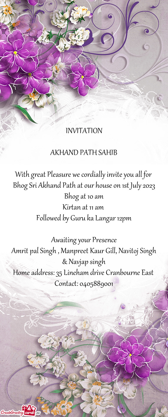 Bhog Sri Akhand Path at our house on 1st July 2023