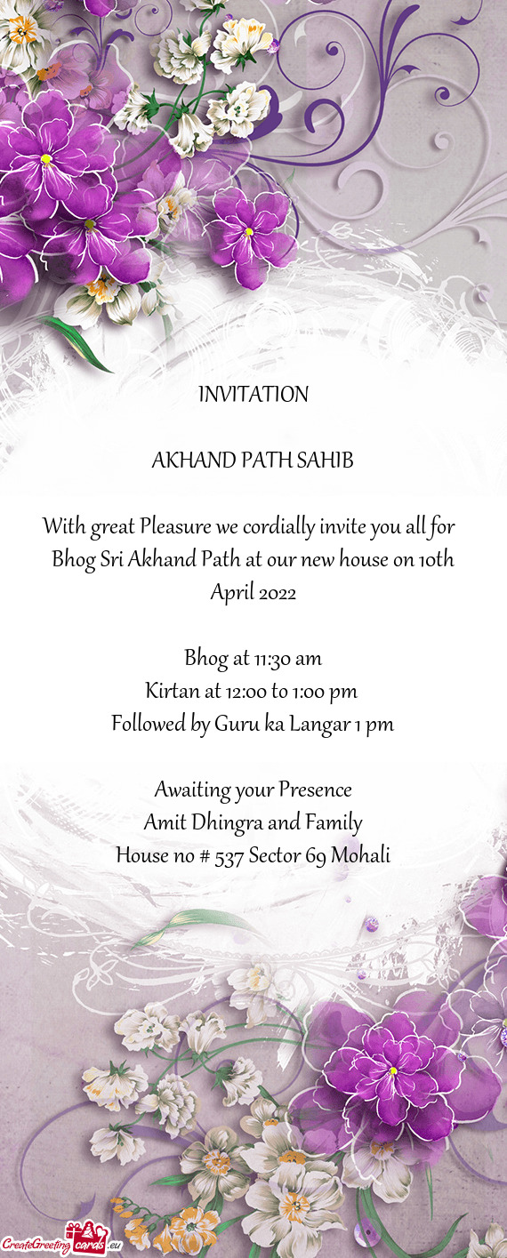 Bhog Sri Akhand Path at our new house on 10th April 2022