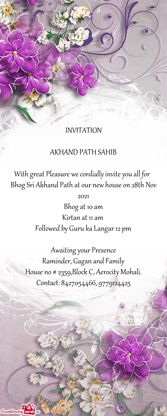 Bhog Sri Akhand Path at our new house on 28th Nov 2021