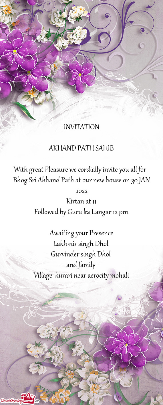 Bhog Sri Akhand Path at our new house on 30 JAN 2022