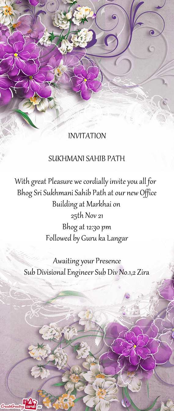 Bhog Sri Sukhmani Sahib Path at our new Office Building at Markhai on