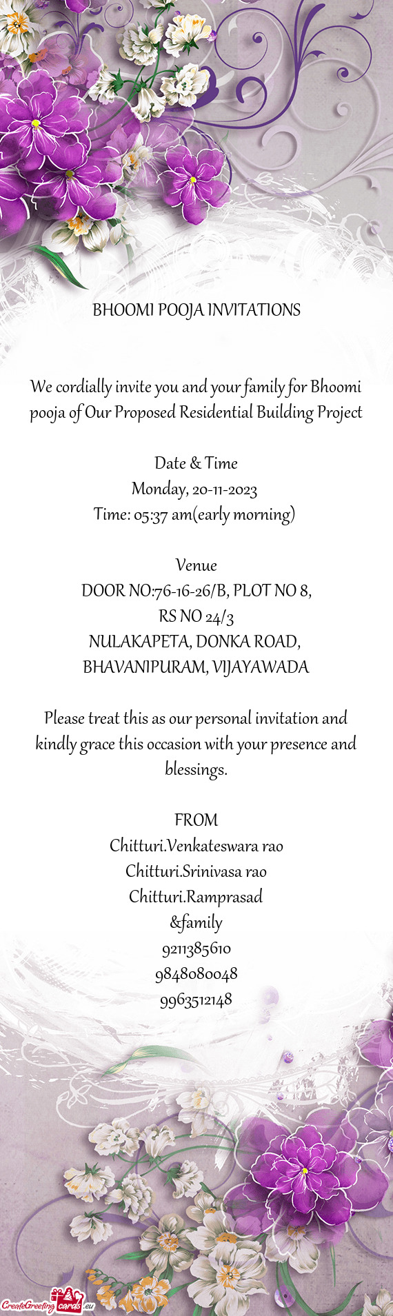 BHOOMI POOJA INVITATIONS