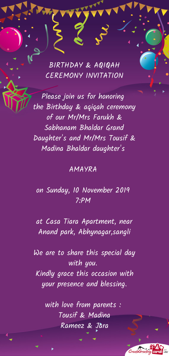 BIRTHDAY & AQIQAH CEREMONY INVITATION