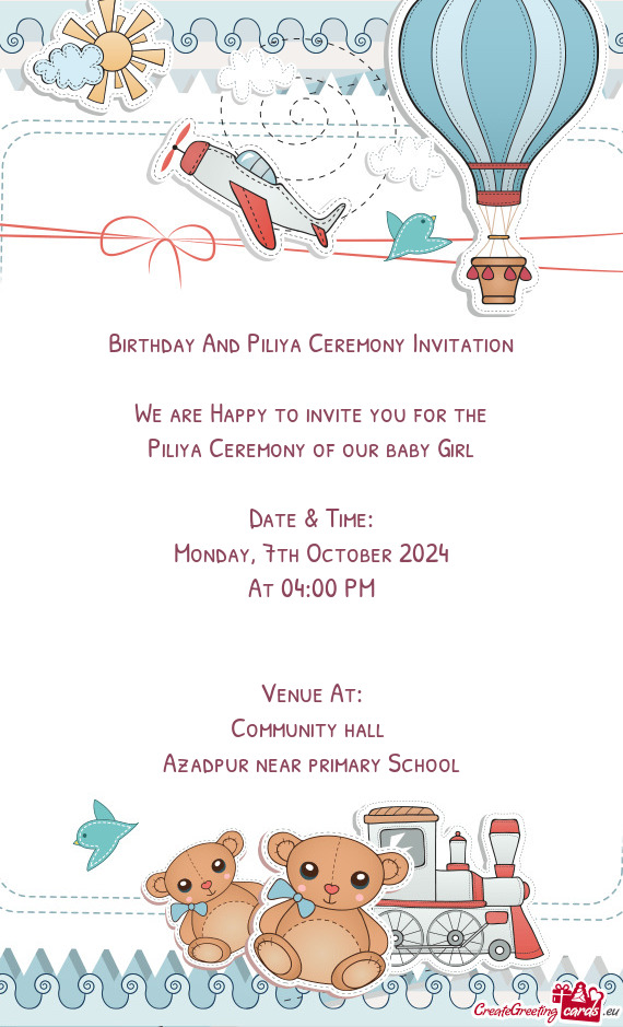 Birthday And Piliya Ceremony Invitation