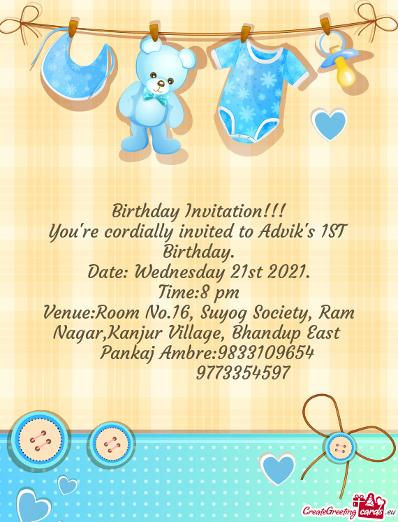 Birthday Invitation!!!  You re cordially invited to Advik