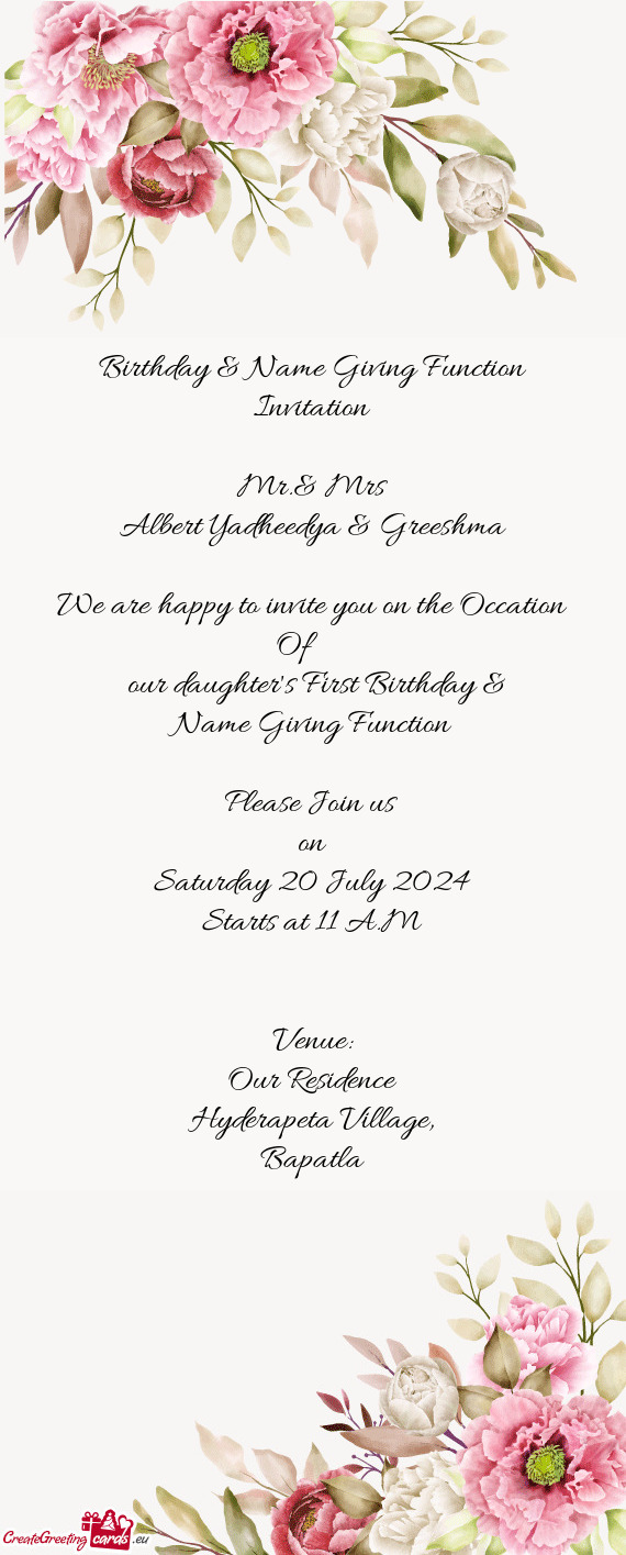 Birthday & Name Giving Function Invitation