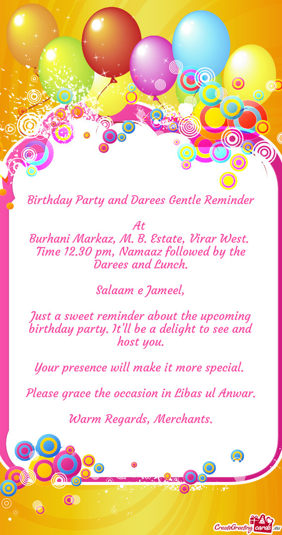 Birthday Party and Darees Gentle Reminder