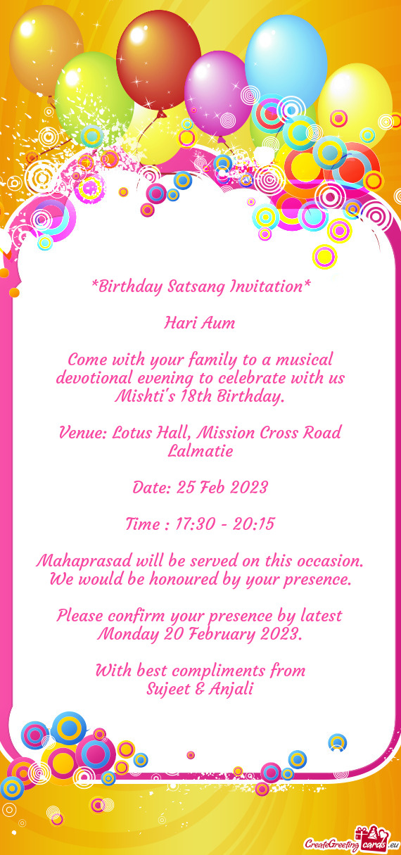 Birthday Satsang Invitation